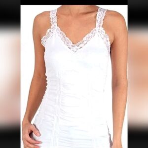 MOPAS White Womens camisole wrinkle fitted body Lace Straps ONE SIZE TWC306 NWT